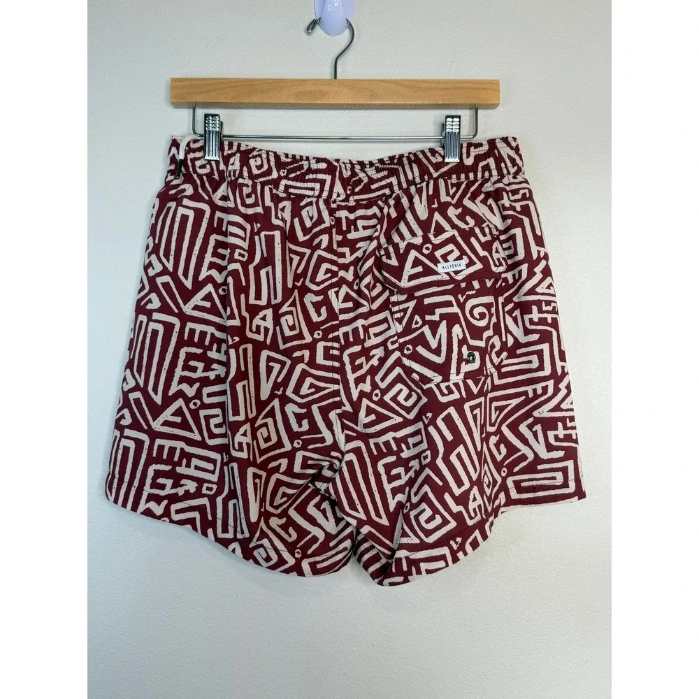 Allfenix Men's Burgundy Geometric Tribal Print Swim Trunks‎ Board Shorts Large